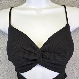 Y2K Babydoll Crop Top Womens L Ribbed Knit Sexy‎ Whimsigoth Club Rave